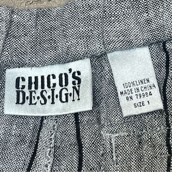 Chico Designs 100% Linen Pants Gray Black Pinstripes Sz 1 Casual Coastal Grandam - Picture 2 of 6